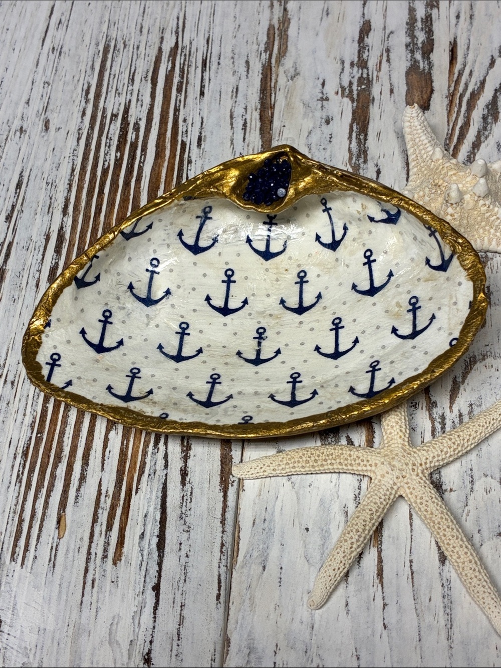 Nautical Anchor Shell Ring Dish Coastal Preppy Decore